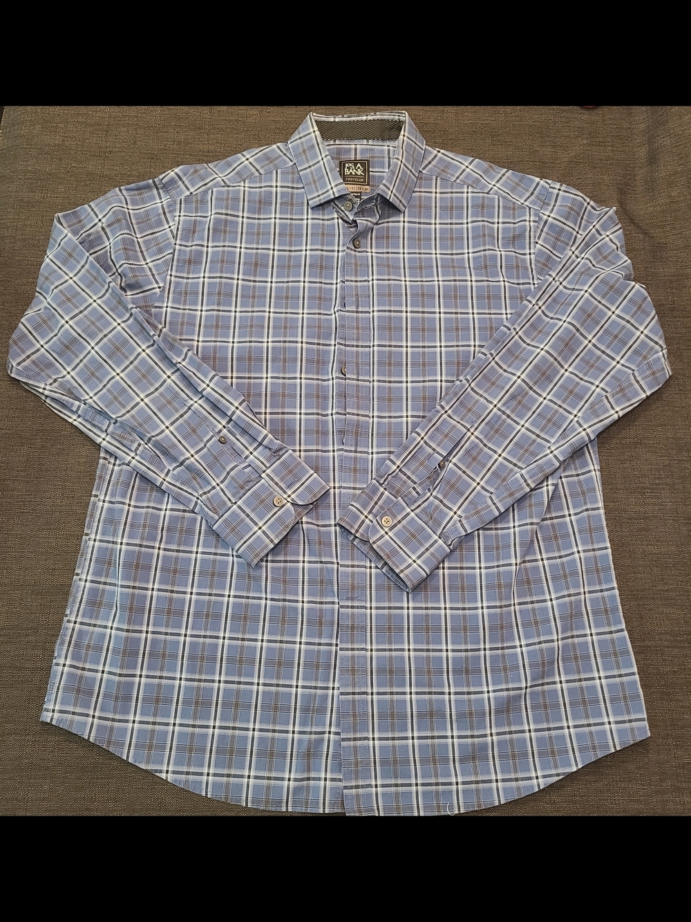 Jos A Bank Travel Tech Button Up Shirt Mens Large Blue Plaid Casual Easy Care